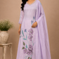 Lavender Garden Floral Embroidered Mull Chanderi Suit Set (RT1391)