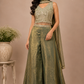 Olive Gold Russian Silk Embellished Crop Top Sharara Set (RT1384)