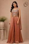 Rust Rose Russian Silk Embellished Crop Top Sharara Set (RT1383)