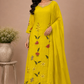 Lime Yellow Floral Grace Mull Chanderi Embroidered A-Line Suit Set (RT1395)