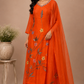 Orange Blossom Mull Chanderi Embroidered A-Line Suit Set (RT1394)