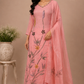 Baby Pink Blossom Mull Chanderi Embroidered A-Line Suit Set (RT1393)