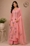 Baby Pink Blossom Mull Chanderi Embroidered A-Line Suit Set (RT1393)