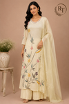 Ivory Bloom Mull Chanderi Embroidered A-Line Suit Set (RT1392)