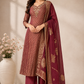 Wine Maroon Embroidered Salsa Suit Set (RT1398)