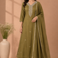 Olive Green Embroidered Imported Fabric 3-Piece Straight Cut Set (RT1401)