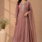 Rosy Mauve Embroidered Imported Fabric 3-Piece Straight Cut Set (RT1400)