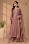 Rosy Mauve Embroidered Imported Fabric 3-Piece Straight Cut Set (RT1400)