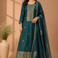Teal Blue Embroidered Chanderi Tissue Silk 3-Piece Straight Cut Set (RT1402)