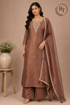 Mocha Elegance Imported Fabric Embroidered Straight Suit Set (RT1405)