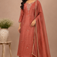 Terracotta Rose Imported Fabric Embroidered Straight Suit Set (RT1404)