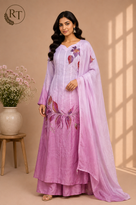 Blush Petal Premium Organza Embellished Suit Set (RT1416)