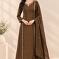 Coffee Brown Charm Mull Chanderi Embroidered A-Line Suit Set (RT1412)