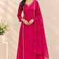 Rani Pink Grace Mull Chanderi Embroidered A-Line Suit Set (RT1414)