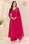 Rani Pink Grace Mull Chanderi Embroidered A-Line Suit Set (RT1414)