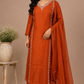 Rust Orange Elegance Mull Chanderi Embroidered A-Line Suit Set (RT1413)