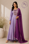 Lavender & Plum Embroidered Mull Chanderi Anarkali Set (RT1258)