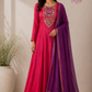 Fuchsia Pink & Royal Purple Embroidered Mull Chanderi Anarkali Set (RT1257)