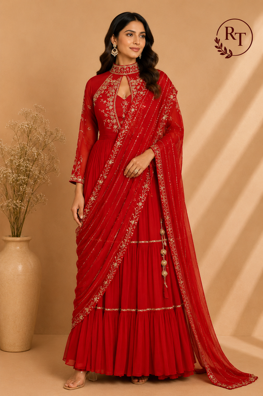 Scarlet Royale Georgette Embroidered One Minute Saree Set (RT1266)