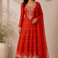 Vibrant Orange Chinon Embroidered Anarkali (RT1273)