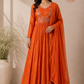 Sunset Orange Embroidered Mull Chanderi Suit Set (RT1271)