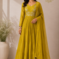Mustard Bloom Embroidered Mull Chanderi Suit Set (RT1270)