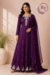 Wine Chinon Embroidered Anarkali Suit Set (RT1274)