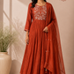 Rust Orange Mull Chanderi A-Line Suit Set (RT1275)