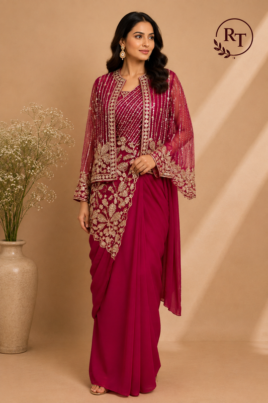 Rosé Royale Georgette Embroidered One Minute Saree (RT1281)