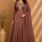 Mocha Elegance Chinon Embroidered Anarkali Suit Set (RT1279)