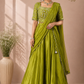 Luminous Lime Green Embroidered Satin Lehenga Set with Draped Dupatta (RT1297)