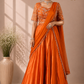 Vibrant Sunset Orange Embroidered Satin Lehenga Set with Draped Dupatta (RT1298)