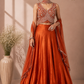 Royal Burnt Orange Embroidered Brocade Lehenga Choli Set with Sheer Dupatta (RT1283)