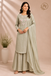 Dusty Beige Chinon Embroidered Sharara Set (RT1171)