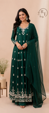 Royal Emerald Embroidered Chinon Anarkali Set (RT1172)