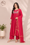 Cherry Red Premium Mull Chanderi A-Line Set (RT1181)