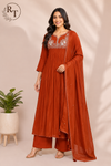Rust Ember Premium Mull Chanderi A-Line Suit Set (RT1182)