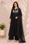 Black Majesty Premium Mull Chanderi A-Line Suit Set (RT1183)