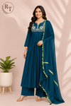 Teal Grace Premium Mull Chanderi A-Line Suit Set (RT1185)