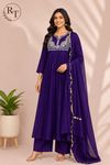 Imperial Violet Premium Mull Chanderi A-Line Suit Set (RT1187)