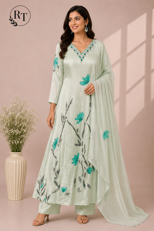 Sea Mint – Premium Chinon A Line Suit Set (RT1139)