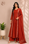 Copper Glow Premium Mull Chanderi Embroidered Suit Set (RT1193)