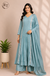 Misty Horizon Premium Mull Chanderi Embroidered Suit Set (RT1196)