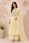 Ivory Pearl Premium Mull Chanderi Embellished A-Line Suit Set (RT1204)
