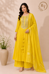Sunlit Mustard Premium Mull Chanderi Embellished A-Line Suit Set (RT1206)