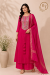 Fuchsia Royale Premium Mull Chanderi Embellished A-Line Suit Set (RT1205)