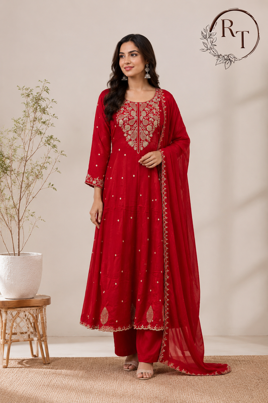 Crimson Grace Premium Chinon Anarkali Suit Set (RT1210)