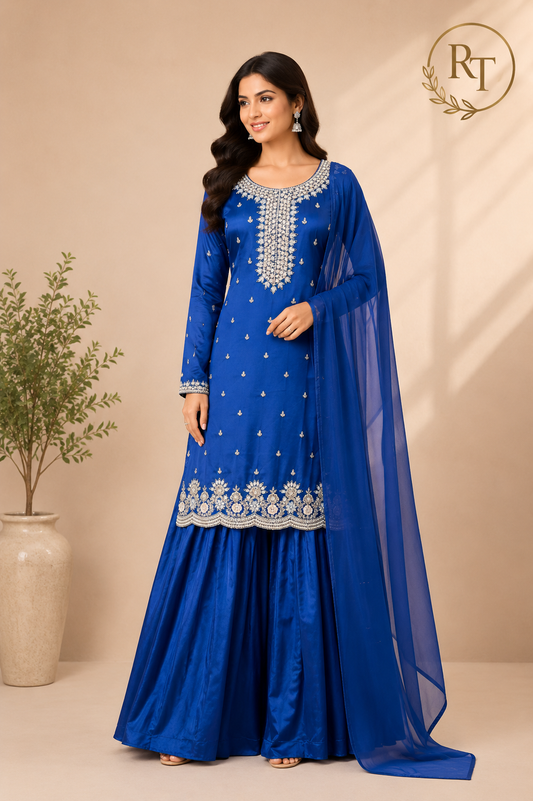 Royal Sapphire Premium Chinon Sharara Suit Set (RT1218)
