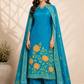 Turquoise Bloom Butter Crepe Cape Suit Set (RT1216)