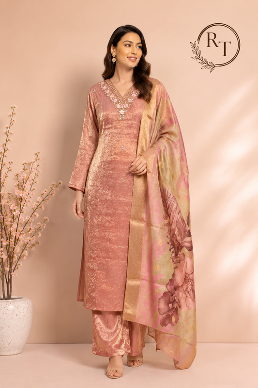 Blush Radiance Jimmy Choo Shimmer Embroidered 3 Piece Suit Set (RT1222)